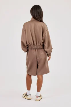 Taping Cropped Funnel Neck Jacket & Jort - Taupe