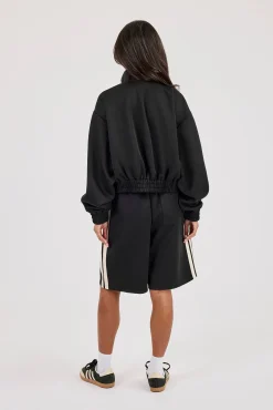 Taping Cropped Funnel Neck Jacket & Jort - Black