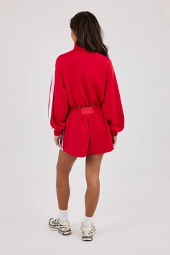 Taping Cropped Funnel Neck Jacket & Short - Red