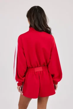 Taping Cropped Funnel Neck Jacket - Red