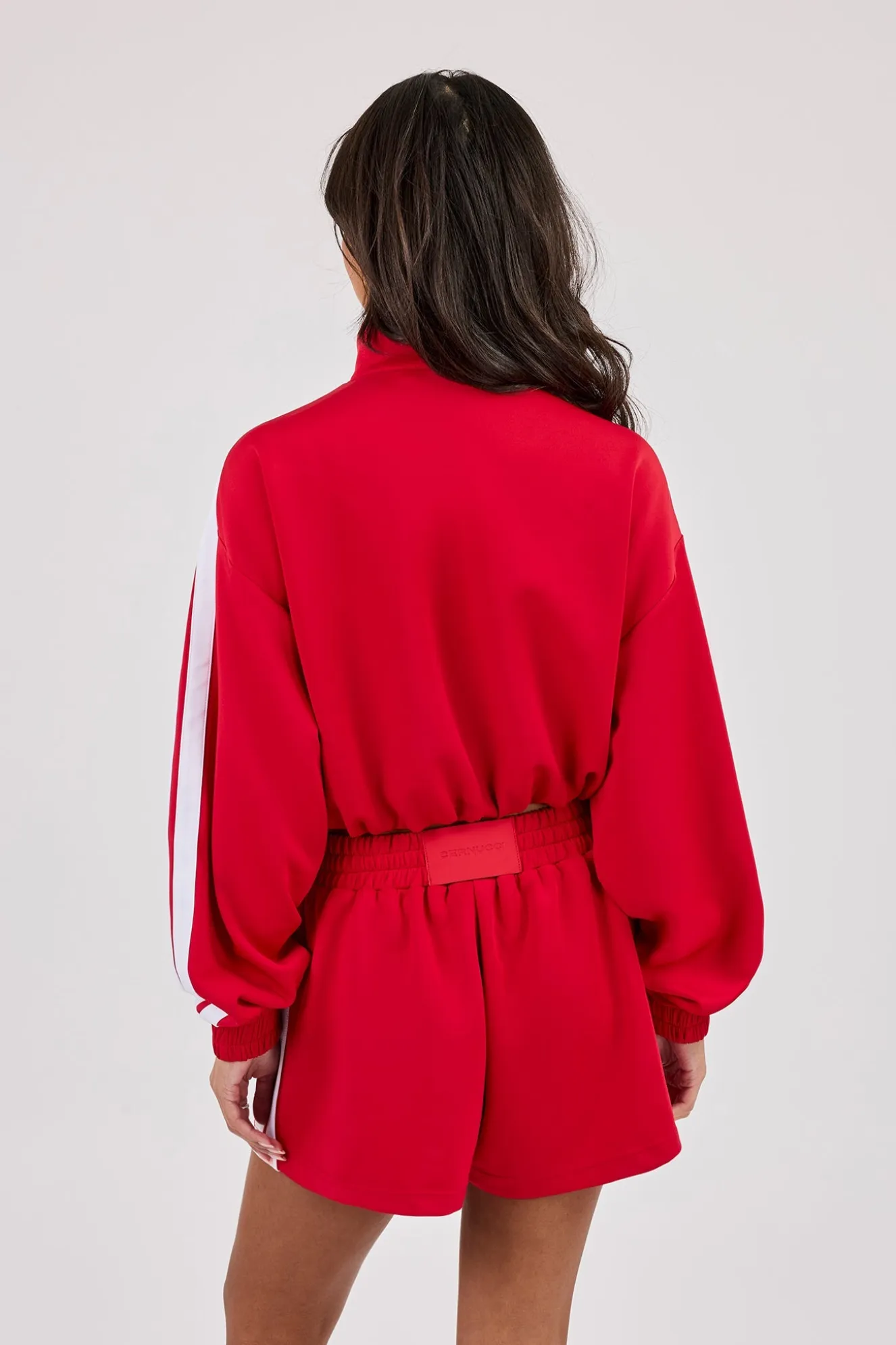 Taping Cropped Funnel Neck Jacket - Red