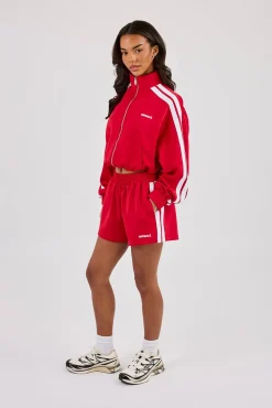 Taping Cropped Funnel Neck Jacket - Red