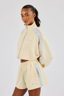 Taping Cropped Funnel Neck Jacket - Butter Yellow
