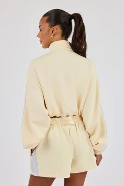 Taping Cropped Funnel Neck Jacket - Butter Yellow