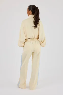 Taping Cropped Funnel Neck Jacket & Wide Leg Track Pant - Butter Yellow