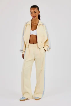 Taping Cropped Funnel Neck Jacket & Wide Leg Track Pant - Butter Yellow