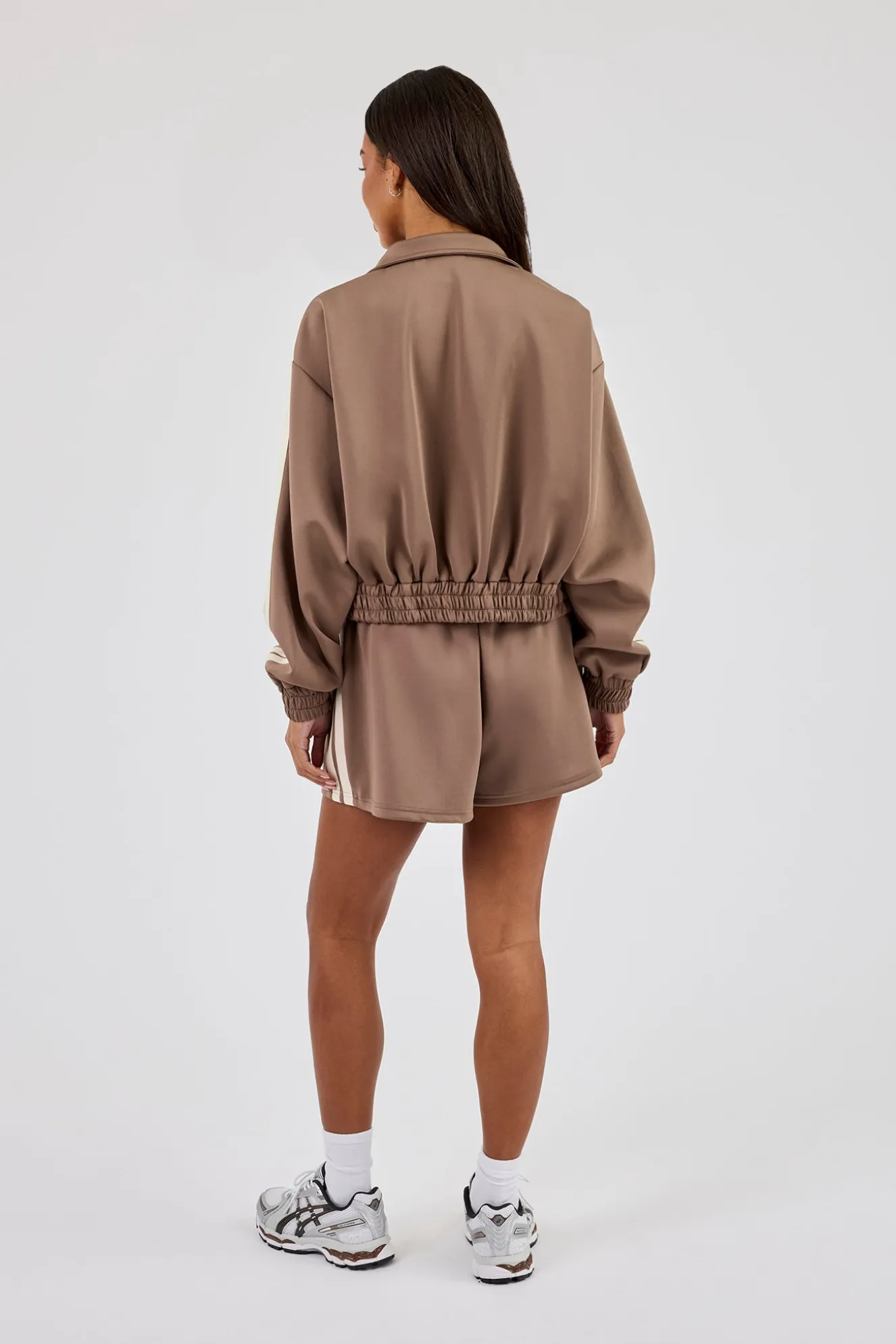 Taping Cropped Funnel Neck Track Jacket & Taping Short - Taupe