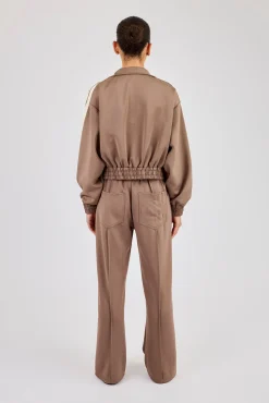 Taping Cropped Funnel Neck Tracksuit - Taupe