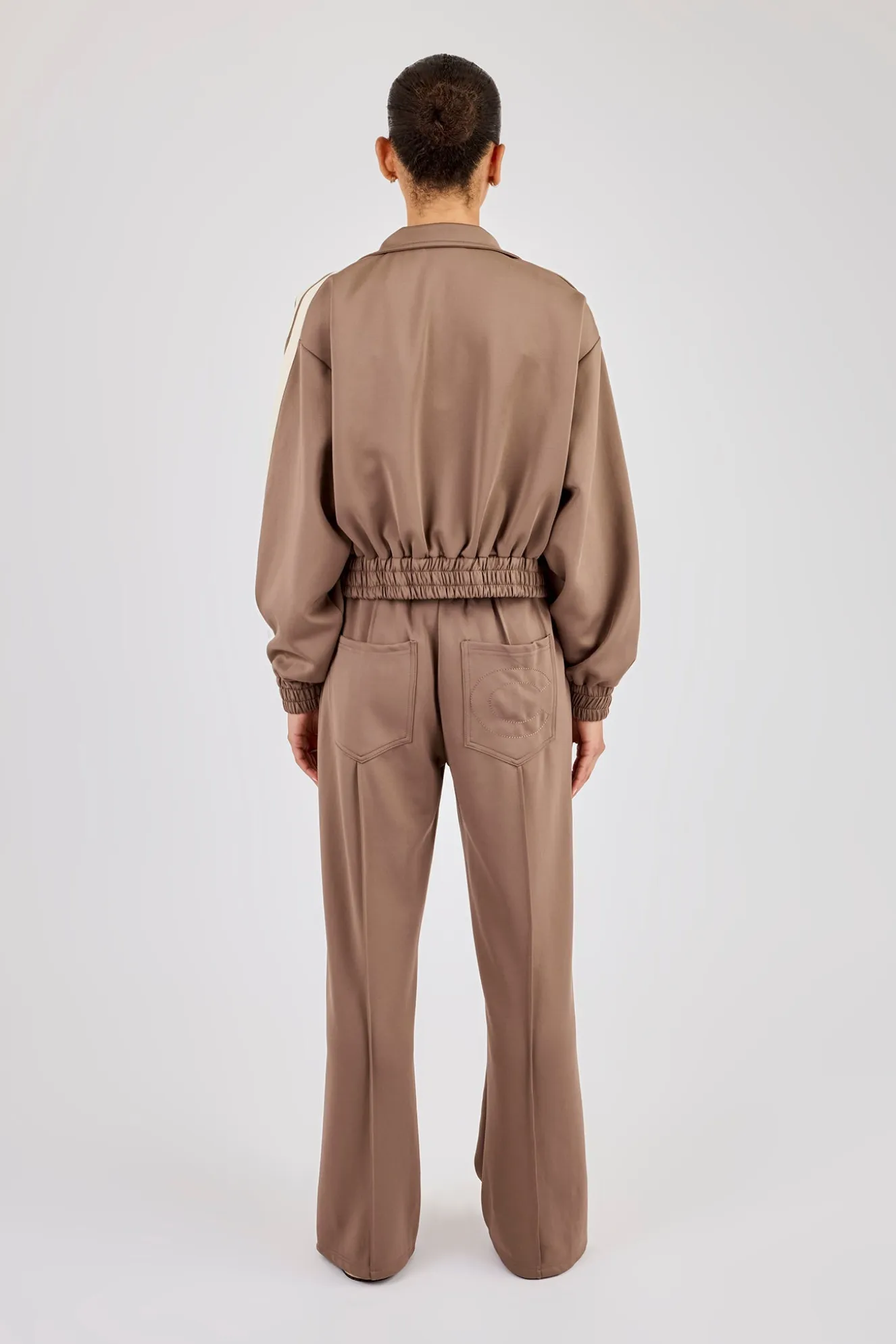Taping Cropped Funnel Neck Tracksuit - Taupe