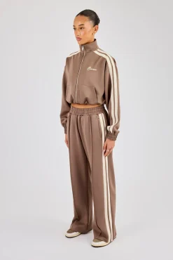 Taping Cropped Funnel Neck Tracksuit - Taupe