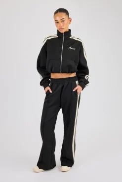 Taping Cropped Funnel Neck Tracksuit - Black