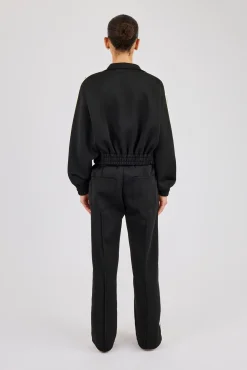 Taping Cropped Funnel Neck Tracksuit - Black
