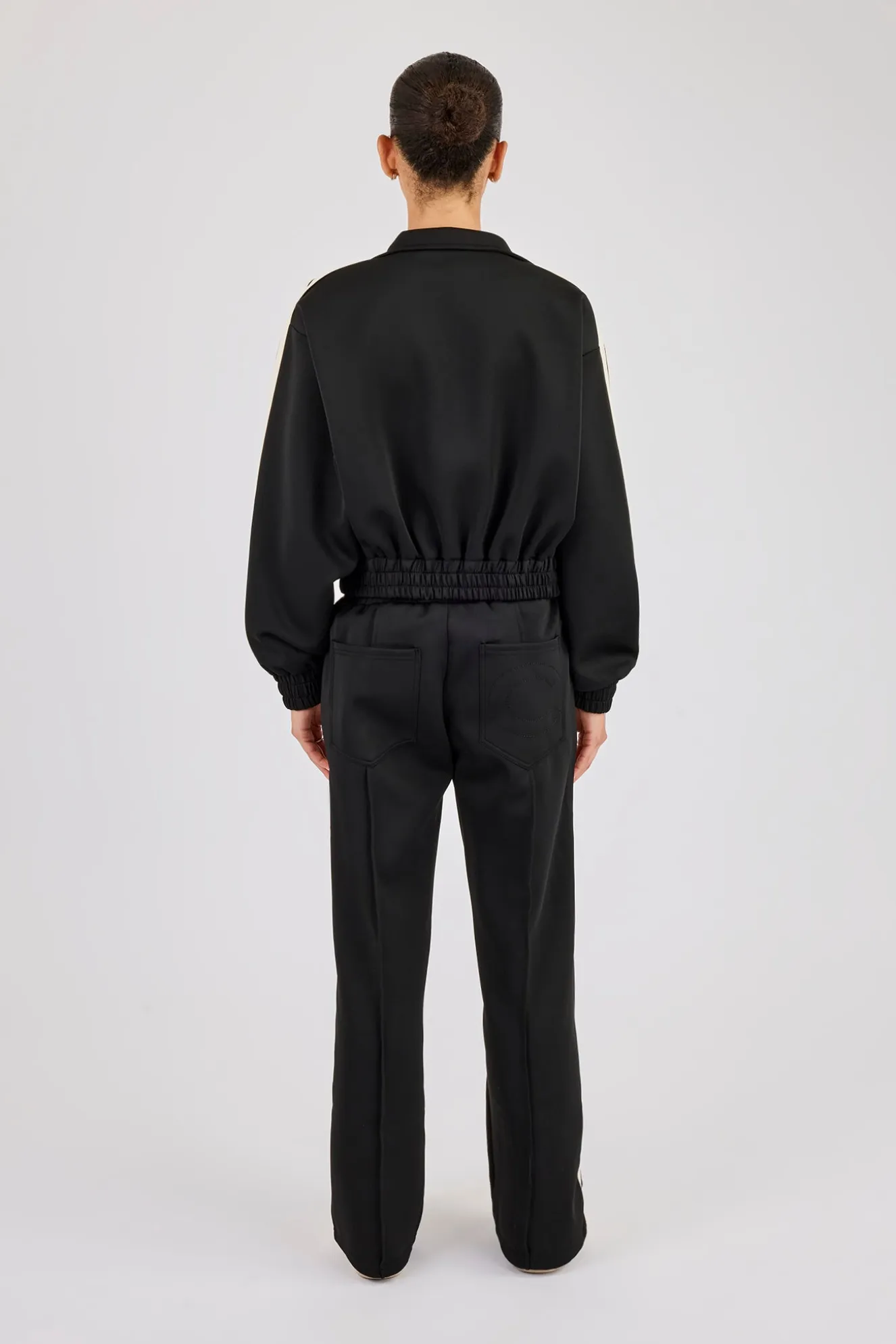 Taping Cropped Funnel Neck Tracksuit - Black