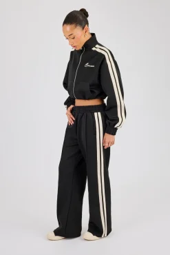 Taping Cropped Funnel Neck Tracksuit - Black
