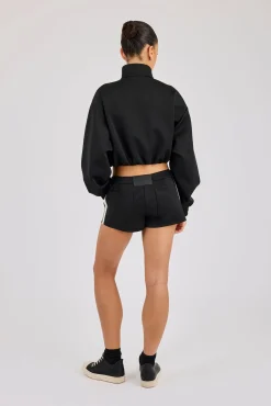 Taping Cropped Funnel Neck Track Jacket & Micro Short - Black
