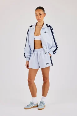 Taping Cropped Funnel Neck Zip Through & Short - Light Blue