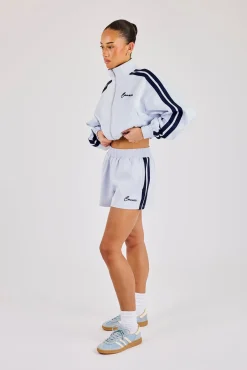 Taping Cropped Funnel Neck Zip Through & Short - Light Blue