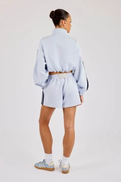 Taping Cropped Funnel Neck Zip Through & Short - Light Blue