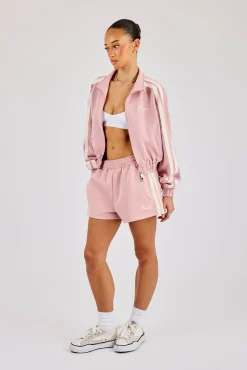 Taping Cropped Funnel Neck Zip Through & Short - Dusty Pink