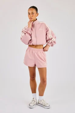 Taping Cropped Funnel Neck Zip Through & Short - Dusty Pink