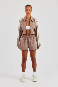 Taping Cropped Harrington Jacket & Short - Taupe