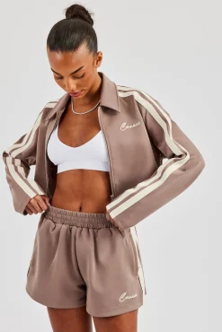 Taping Cropped Harrington Jacket - Taupe