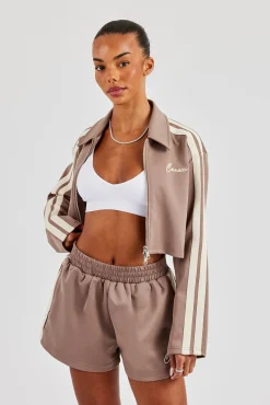 Taping Cropped Harrington Jacket - Taupe