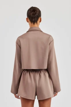 Taping Cropped Harrington Jacket - Taupe