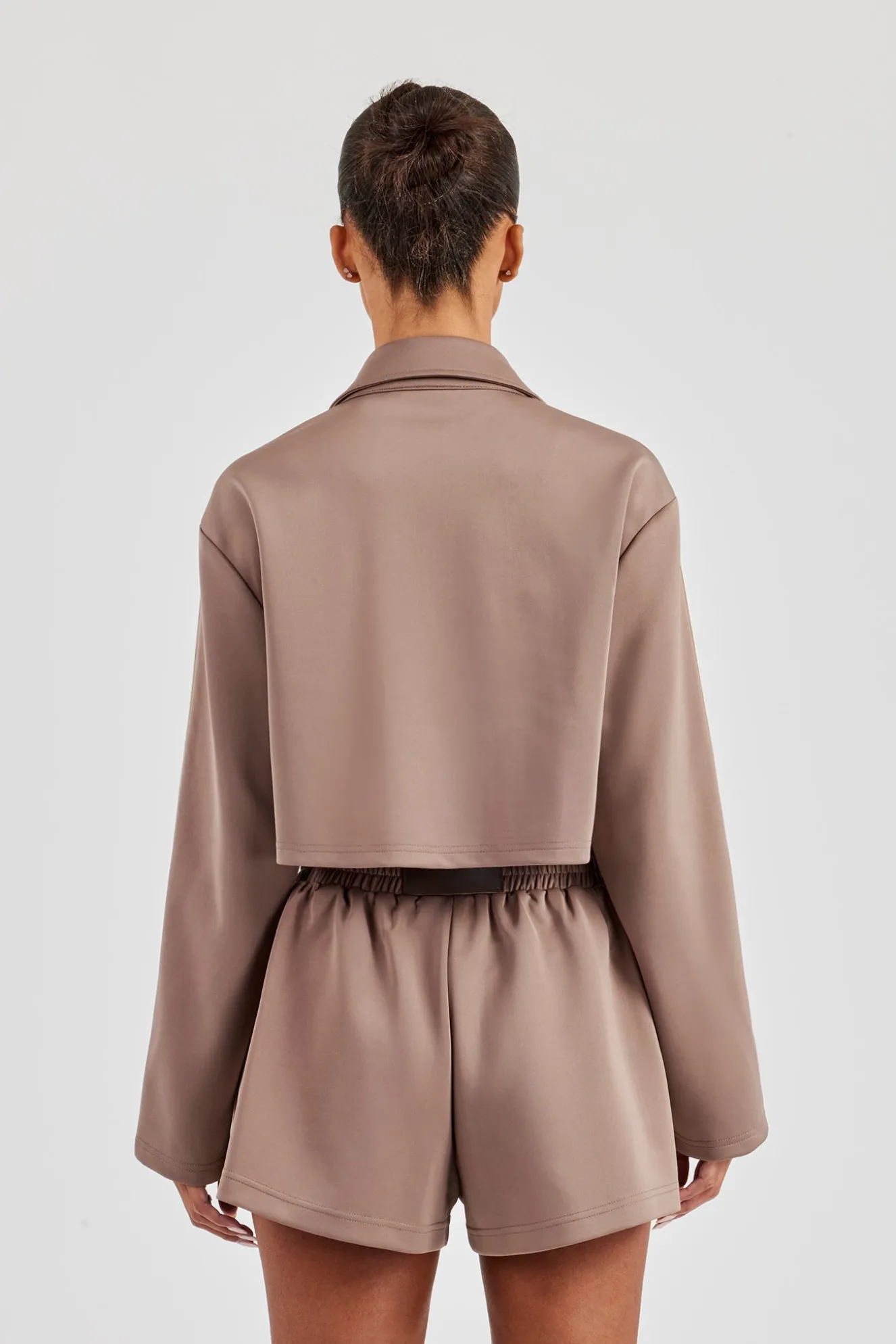 Taping Cropped Harrington Jacket - Taupe