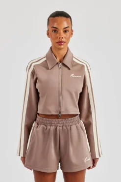 Taping Cropped Harrington Jacket - Taupe