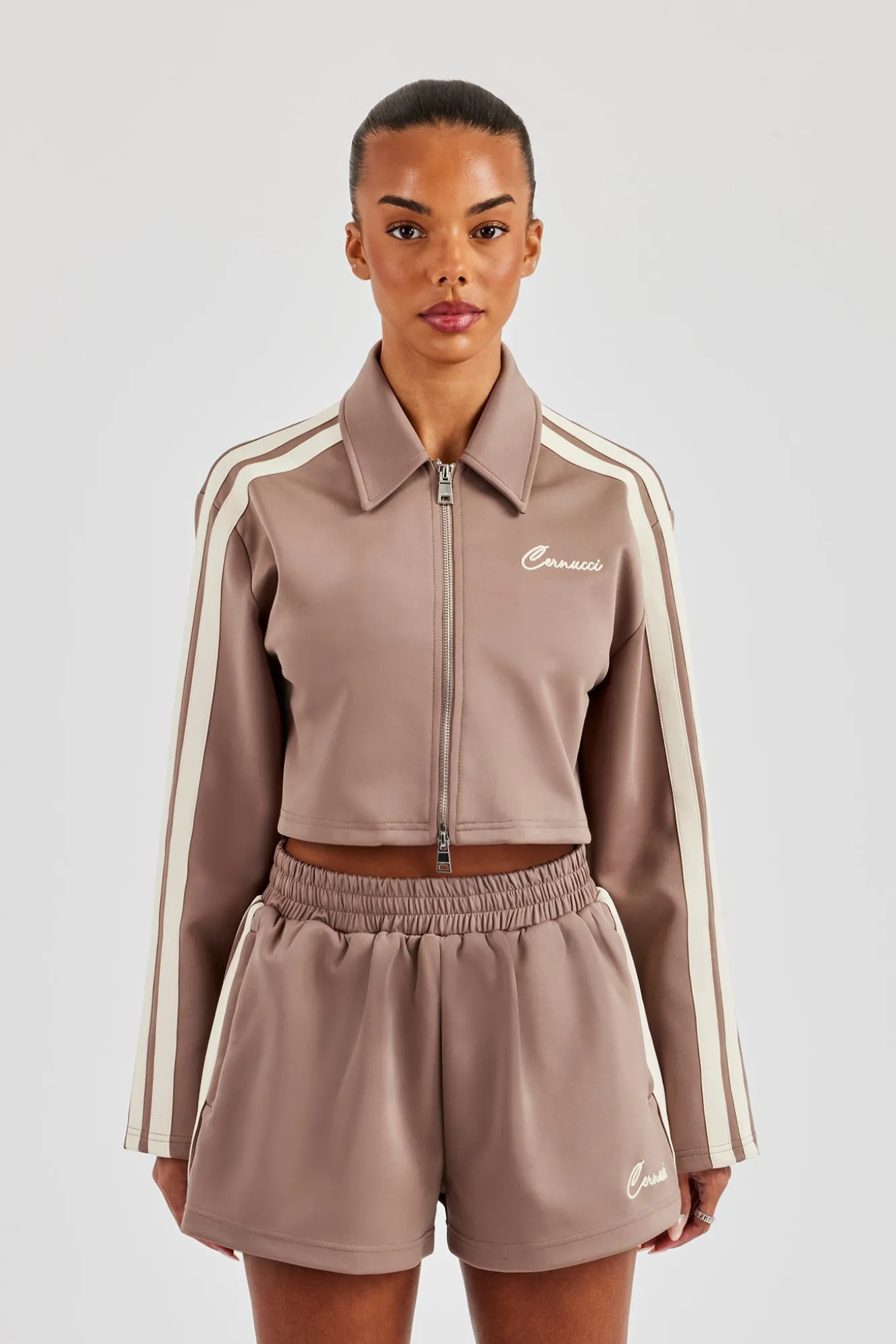 Taping Cropped Harrington Jacket - Taupe