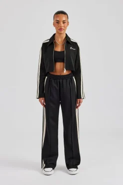 Taping Cropped Harrington Jacket - Black