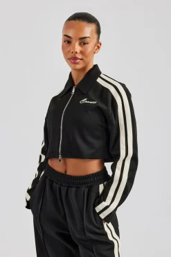 Taping Cropped Harrington Jacket - Black
