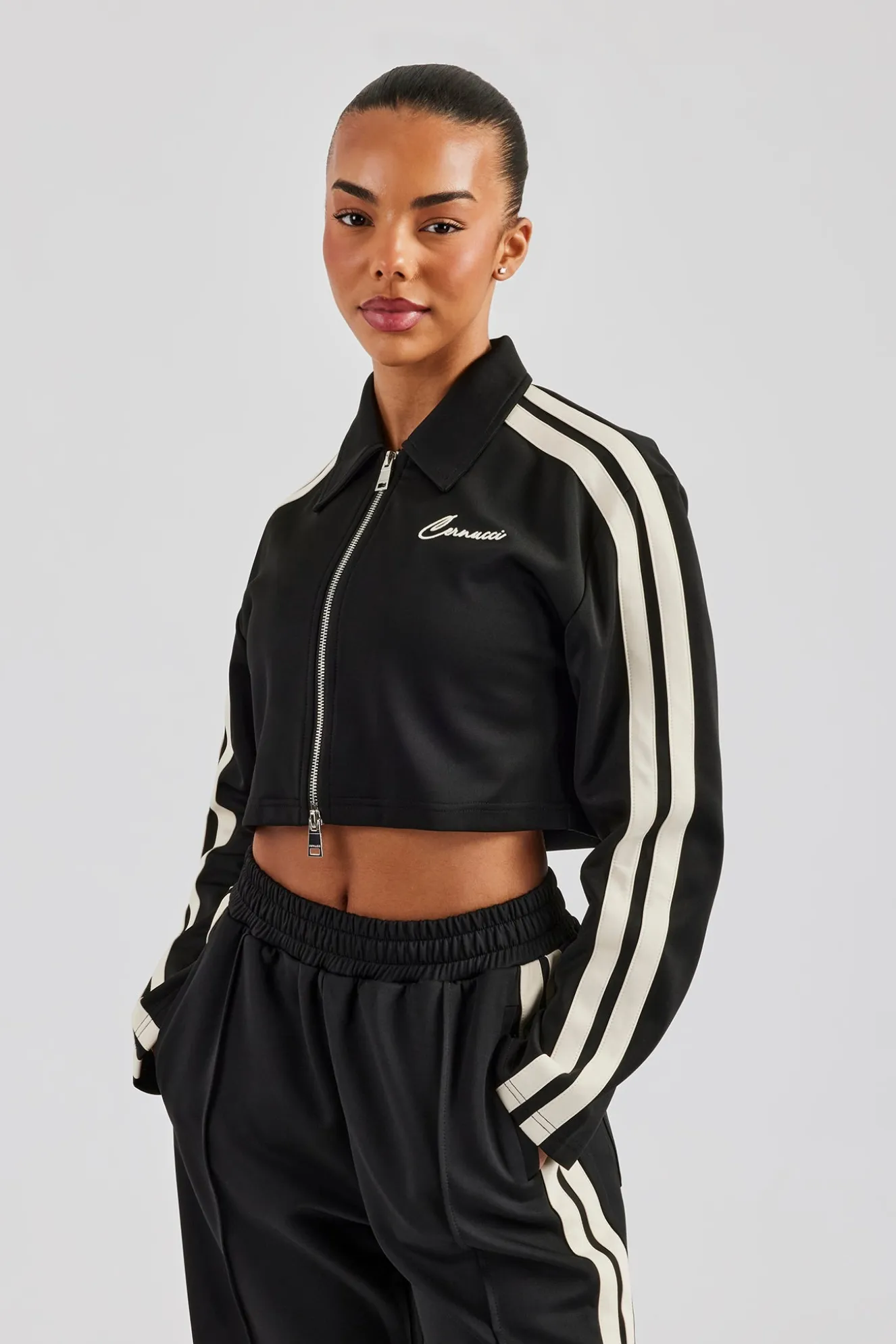 Taping Cropped Harrington Jacket - Black