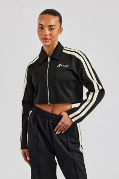 Taping Cropped Harrington Jacket - Black