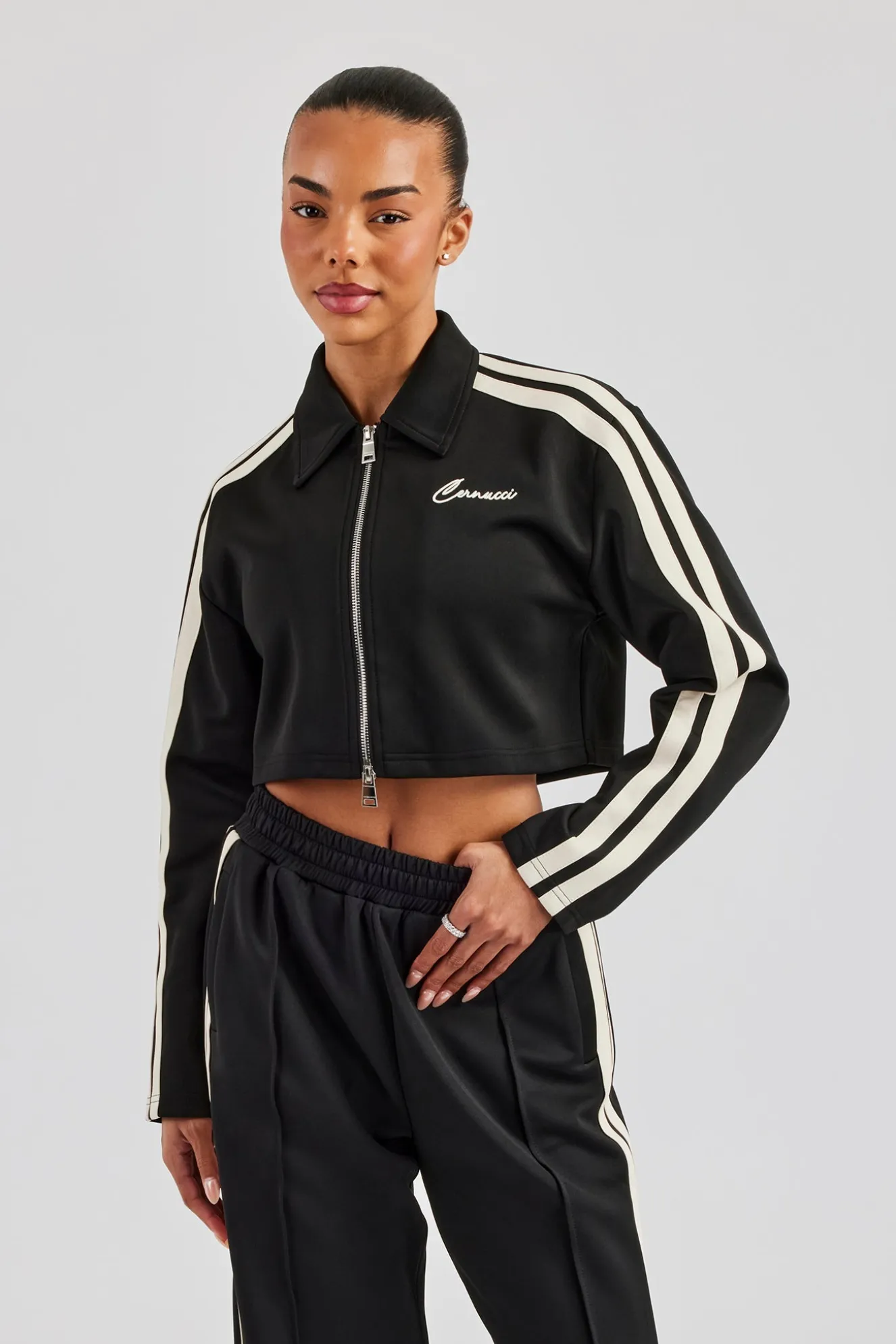 Taping Cropped Harrington Jacket - Black