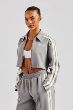 Taping Cropped Harrington Jacket - Grey