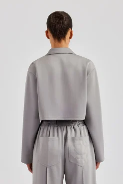 Taping Cropped Harrington Jacket - Grey