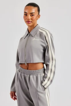 Taping Cropped Harrington Jacket - Grey