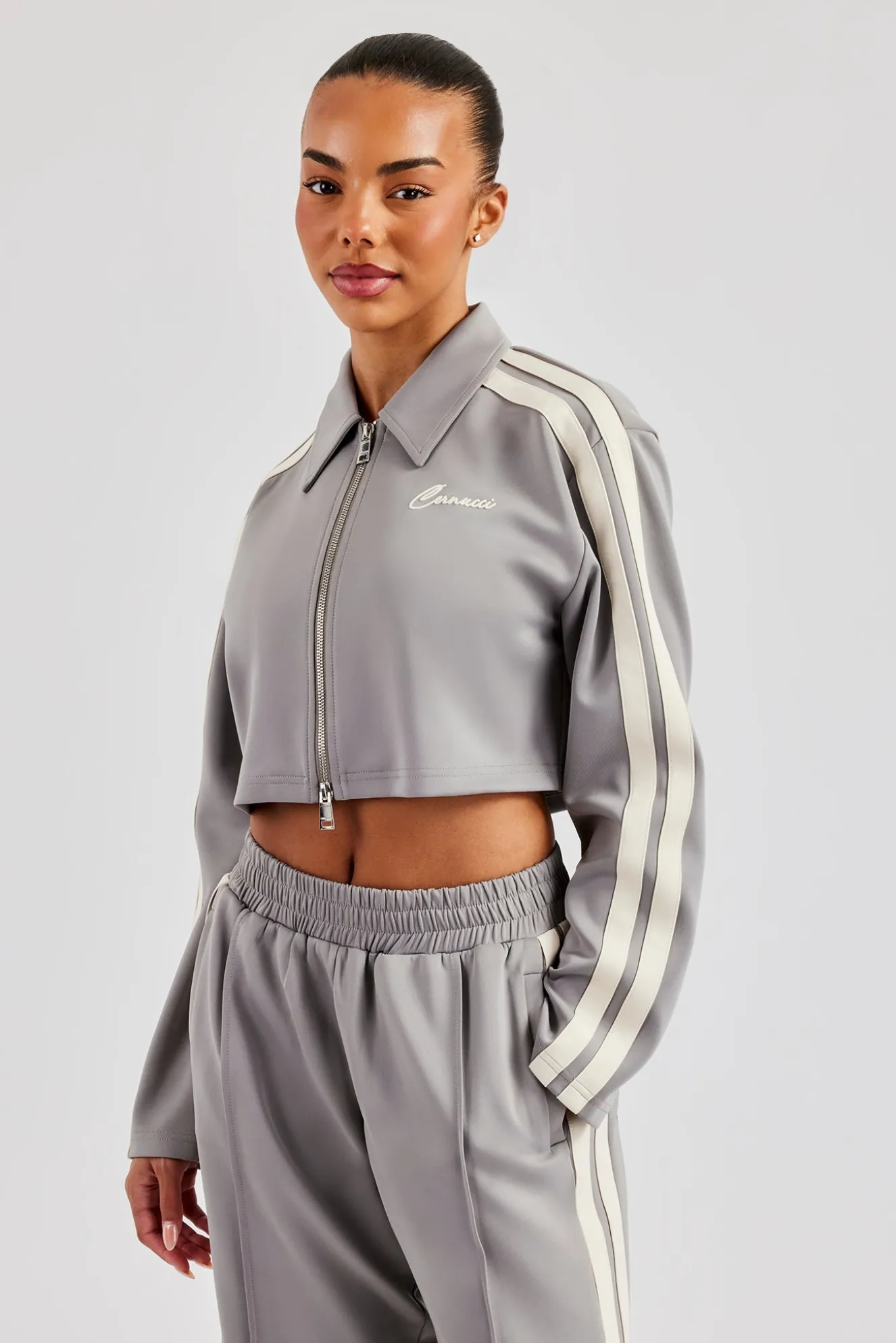 Taping Cropped Harrington Jacket - Grey