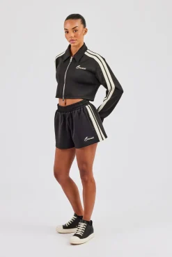 Taping Cropped Harrington Jacket & Taping Short - Black
