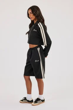 Taping Cropped Harrington Jacket & Jort - Black