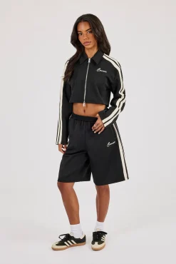 Taping Cropped Harrington Jacket & Jort - Black