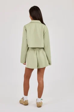 Taping Cropped Harrington Jacket & Short - Sage Green