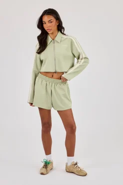Taping Cropped Harrington Jacket & Short - Sage Green