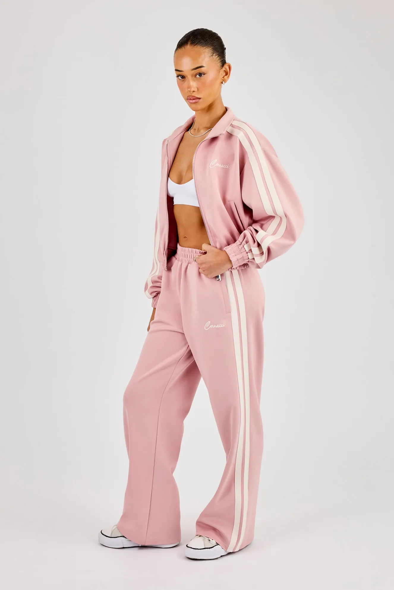 Taping Wide Leg Track Pant - Dusty Pink