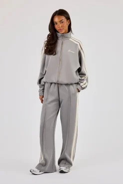 Taping Wide Leg Track Pant - Grey