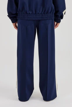 Taping Wide Leg Track Pant - Navy Blue