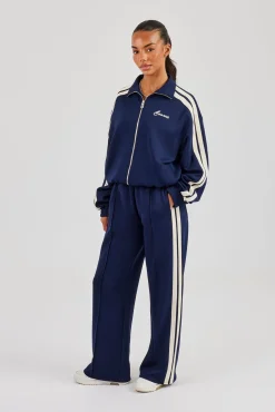 Taping Wide Leg Track Pant - Navy Blue