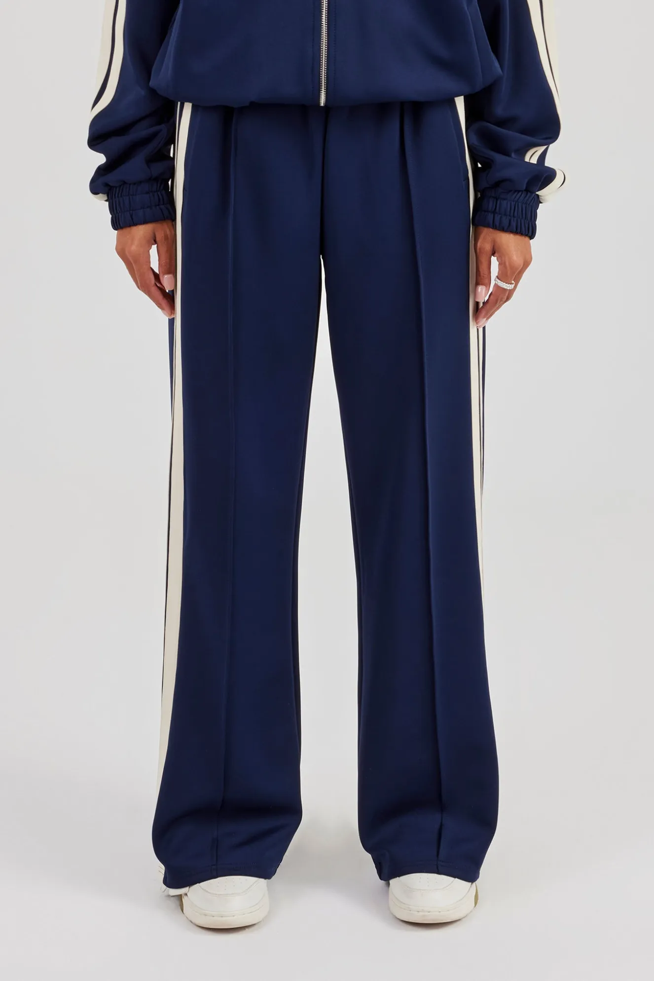 Taping Wide Leg Track Pant - Navy Blue